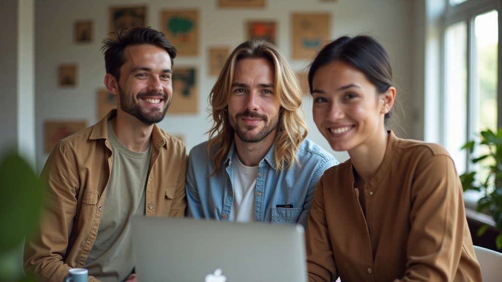 Pessoas em reunião de trabalho criativo, discutindo projetos com wireframes e sketches em parede com adesivos coloridos