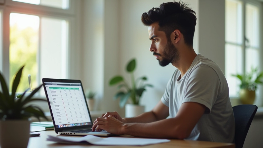 Planilha de cálculo com despesas mensais e horas de trabalho em um notebook